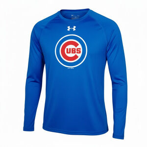 Under Armour Chicago Cubs MLB Men's Loose HeatGear L/S Pullover Shirt Blue Sz LG